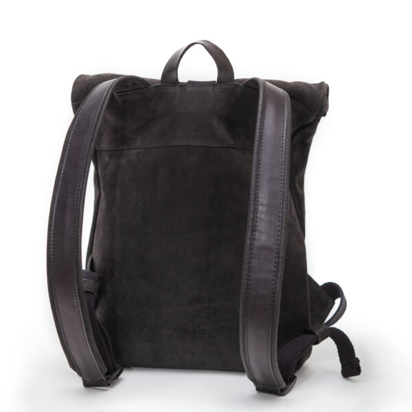 Kleiner Rolltop-Rucksack aus schwarzem Leder – Cinzia Rossi