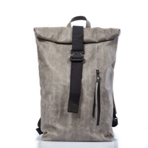 Roll-top backpack in stone gray leather - Cinzia Rossi