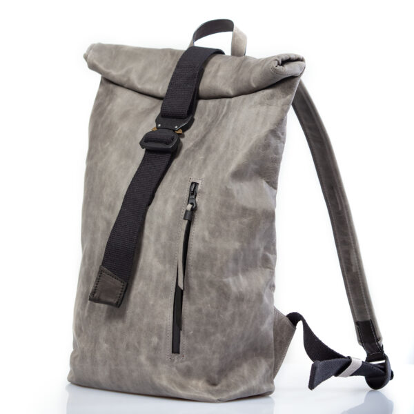 Mochila roll-top en piel gris piedra - Cinzia Rossi