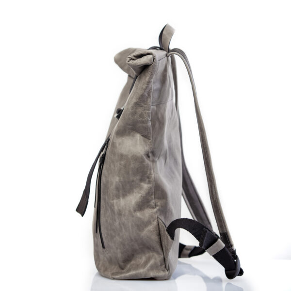 Mochila roll-top en piel gris piedra - Cinzia Rossi