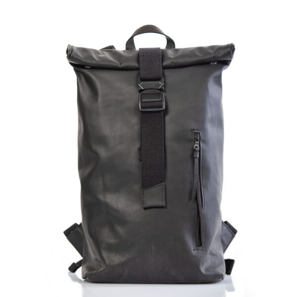 Black leather roll-top backpack - Cinzia Rossi