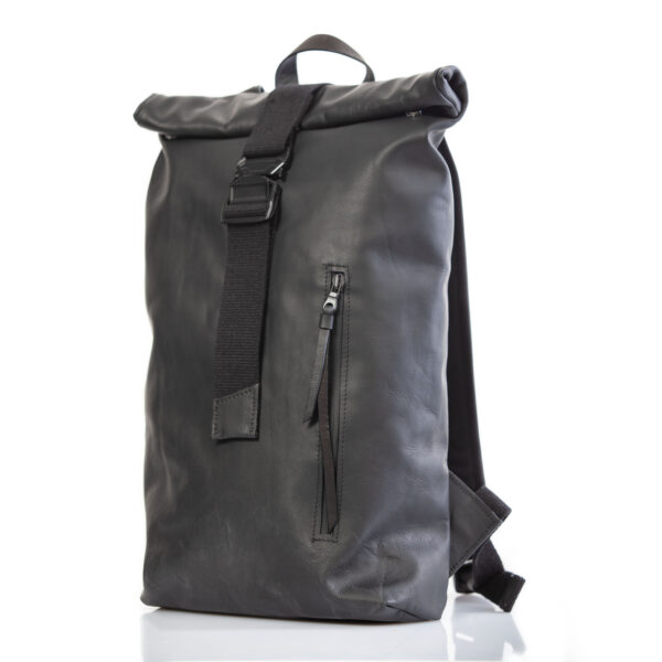 Rolltop-Rucksack aus schwarzem Leder – Cinzia Rossi