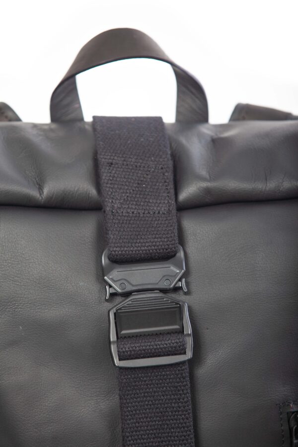 Black leather roll-top backpack - Cinzia Rossi