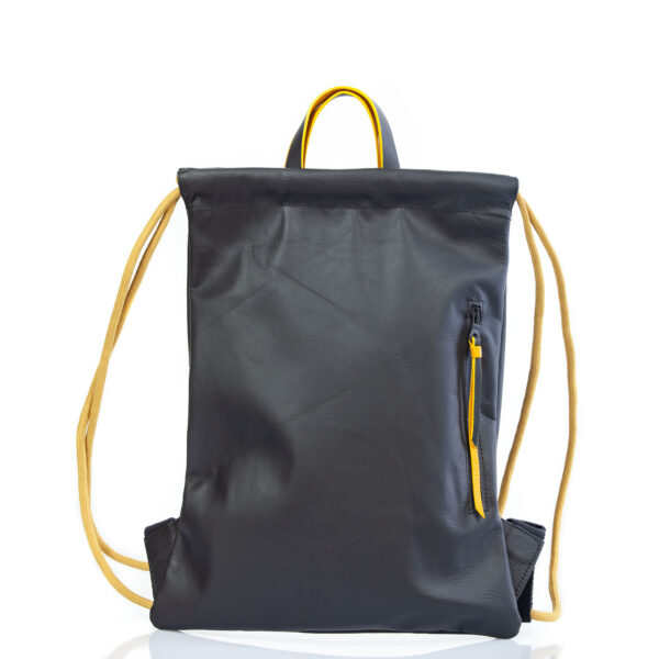 Black leather backpack with drawstring closure - Cinzia Rossi