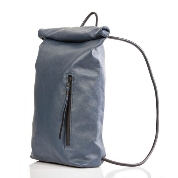 Blue leather roll-top backpack - Cinzia Rossi