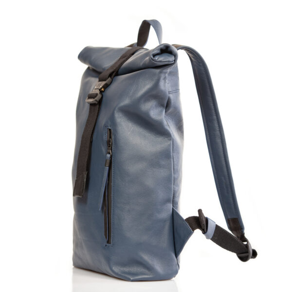 Blue leather roll-top backpack - Cinzia Rossi