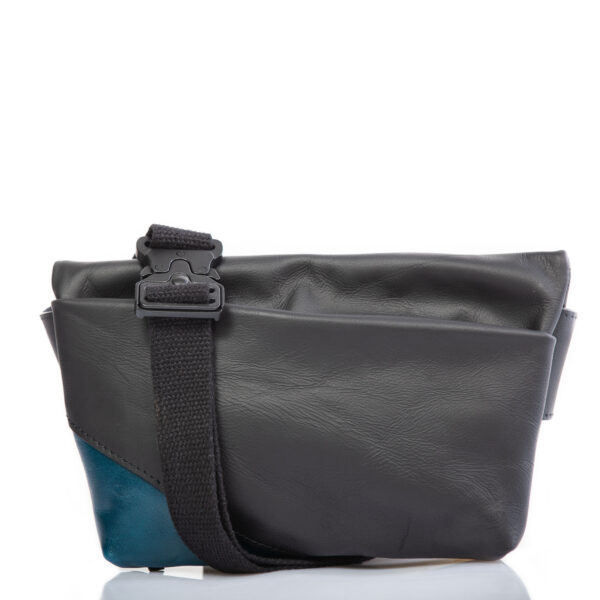 Black and petrol blue leather belt bag - Cinzia Rossi