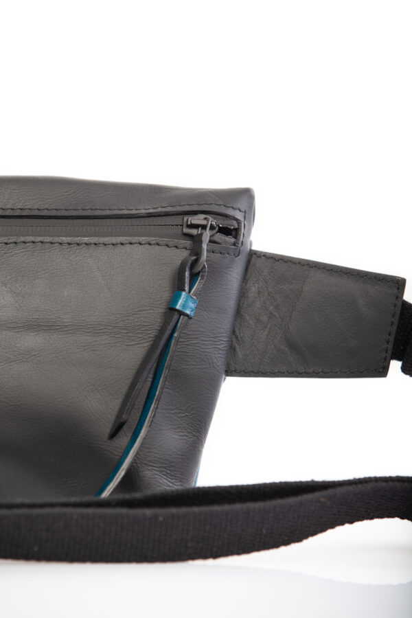 Black and petrol blue leather belt bag - Cinzia Rossi