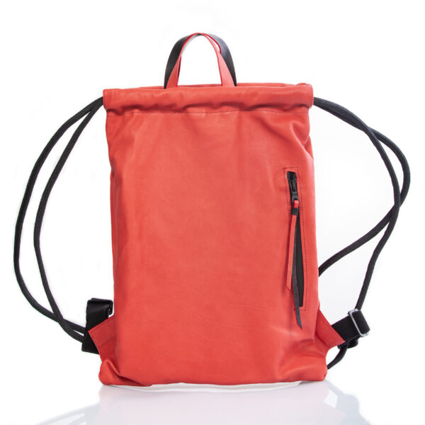 Lobster red leather backpack with drawstring closure - Cinzia Rossi